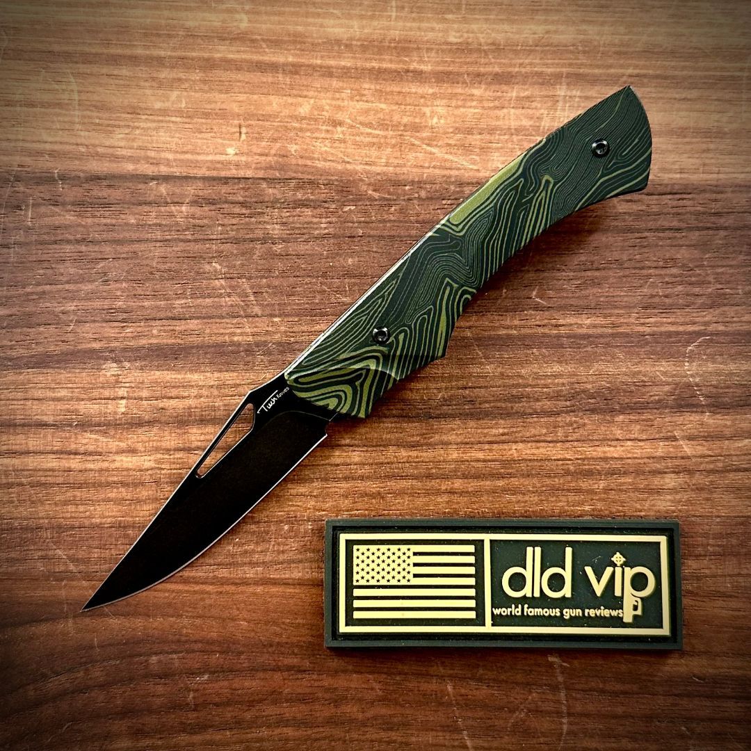 Tuch Knives Klick Dual Action Scale Release Green Rain Drop Carbon Fiber PVD Blade